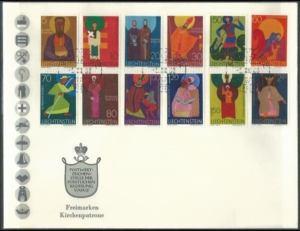 LIECHTENSTEIN 1967-68 Kerk Heiligen Frankeerzegels Enveloppe, Verzenden, Overige landen, Gestempeld