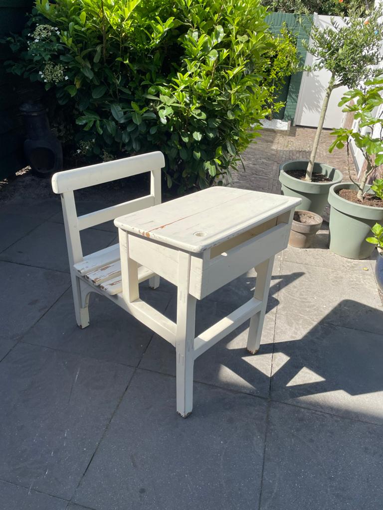 Vintage Frans schoolbureau met stoel, Ophalen