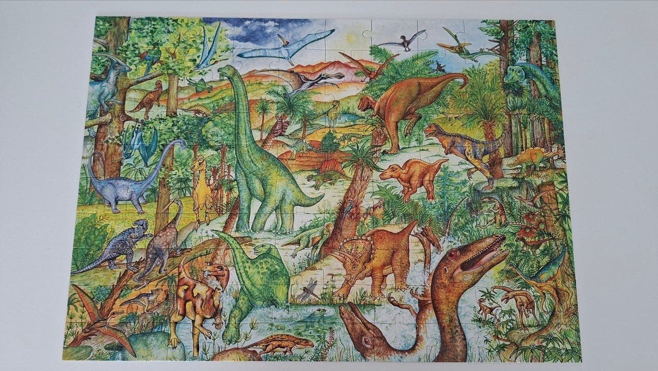 Djeco Puzzel Observatie Dinosauriërs 100 stukjes, Kinderen en Baby's, Ophalen of Verzenden, Meer dan 50 stukjes, Gebruikt, 4 tot 6 jaar