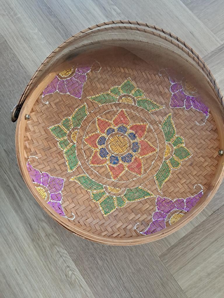 Bamboe foodcover met handgeschilderd patroon, Overige typen, Hout, Ophalen of Verzenden, Zo goed als nieuw