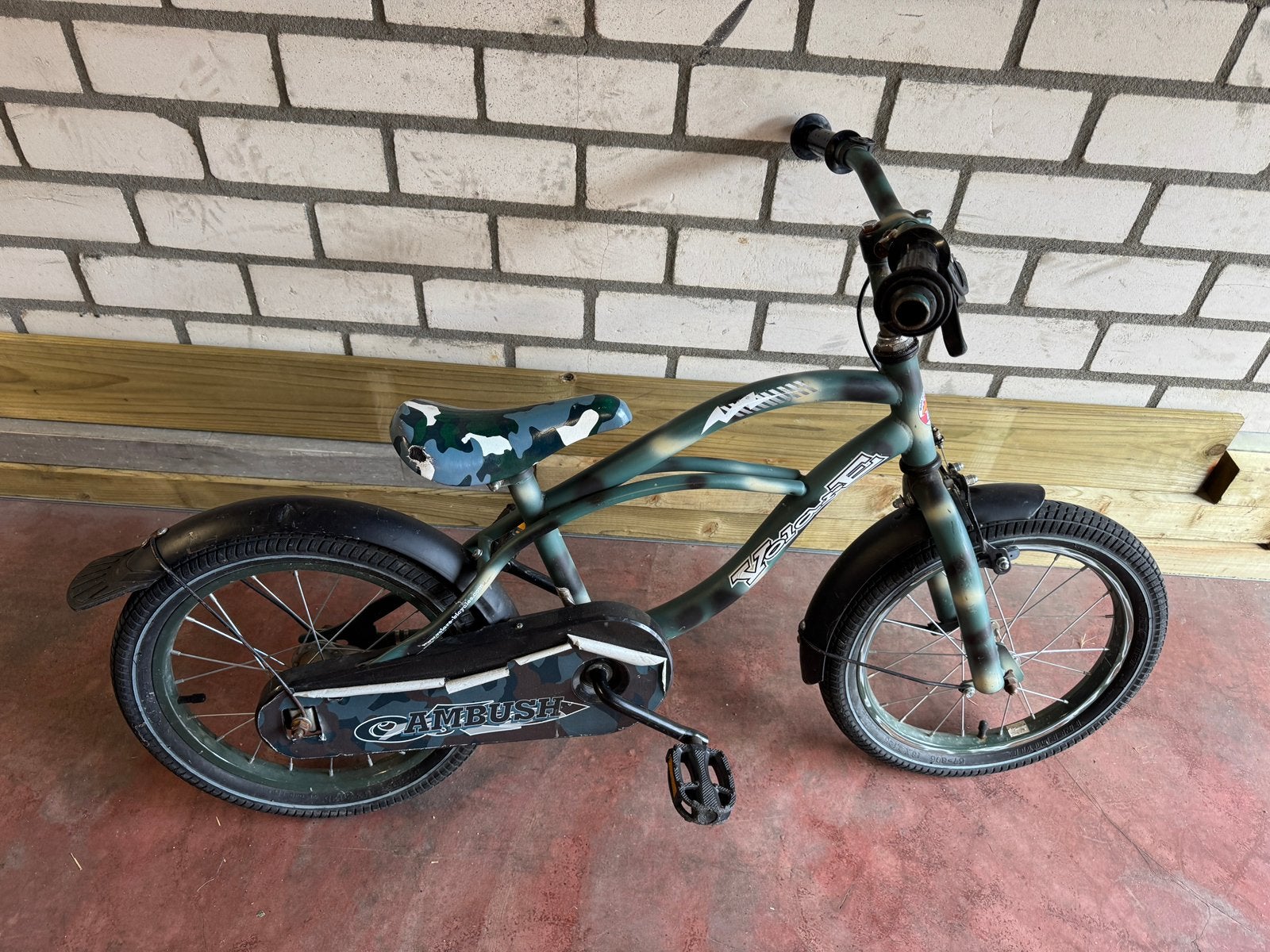16 inch  kinderfiets camouflage, Ophalen, Gebruikt, Terugtraprem, 20 inch of meer