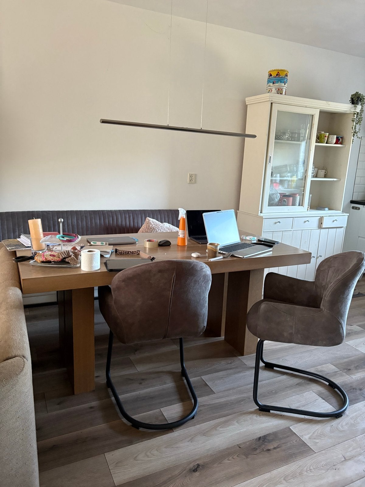 Lage prijs! Moderne eettafel met bank en stoelen, Ophalen, Gebruikt, Twee, Grijs