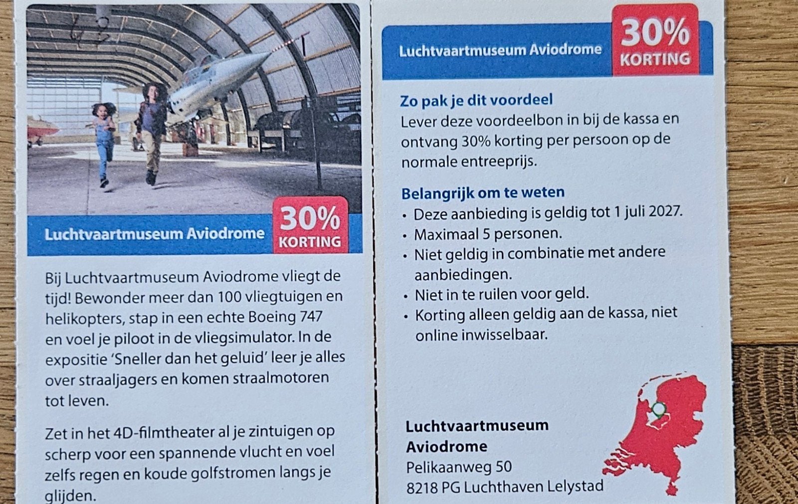 Luchtvaartmuseum Aviodrome Lelystad 30% korting, Drie personen of meer, Kortingsbon