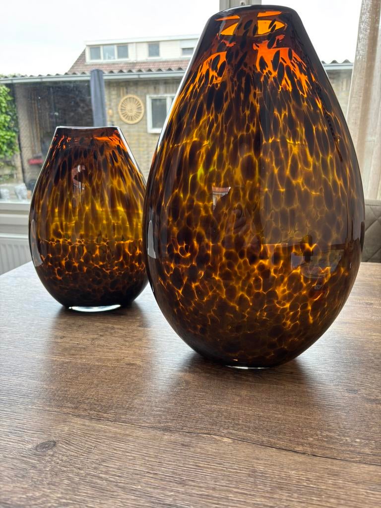 Prachtige set van 2 originele Fidrio vazen, Ophalen, Overige kleuren, Minder dan 50 cm, Glas