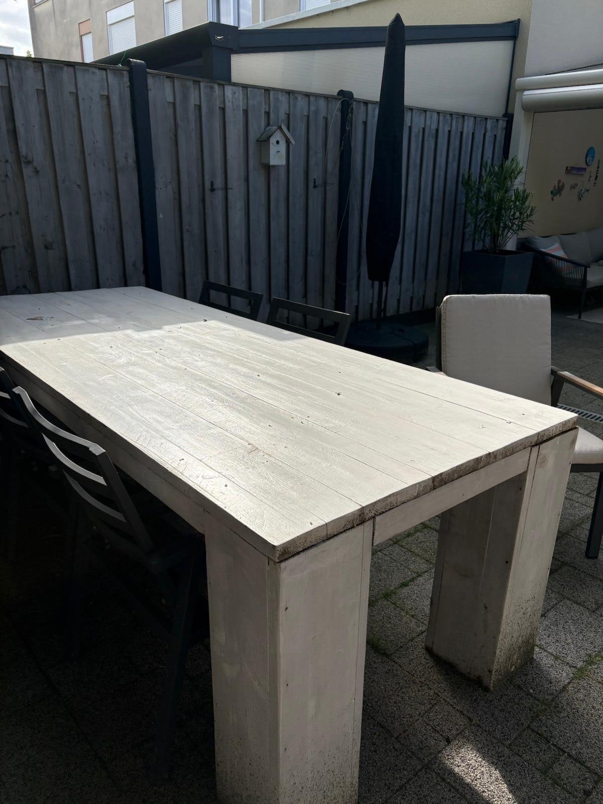 Steigerhouten tuintafel met stoelen, Tuin en Terras, Tuinsets en Loungesets, Gebruikt, Tuinset, Steigerhout, 6 zitplaatsen, Eettafel