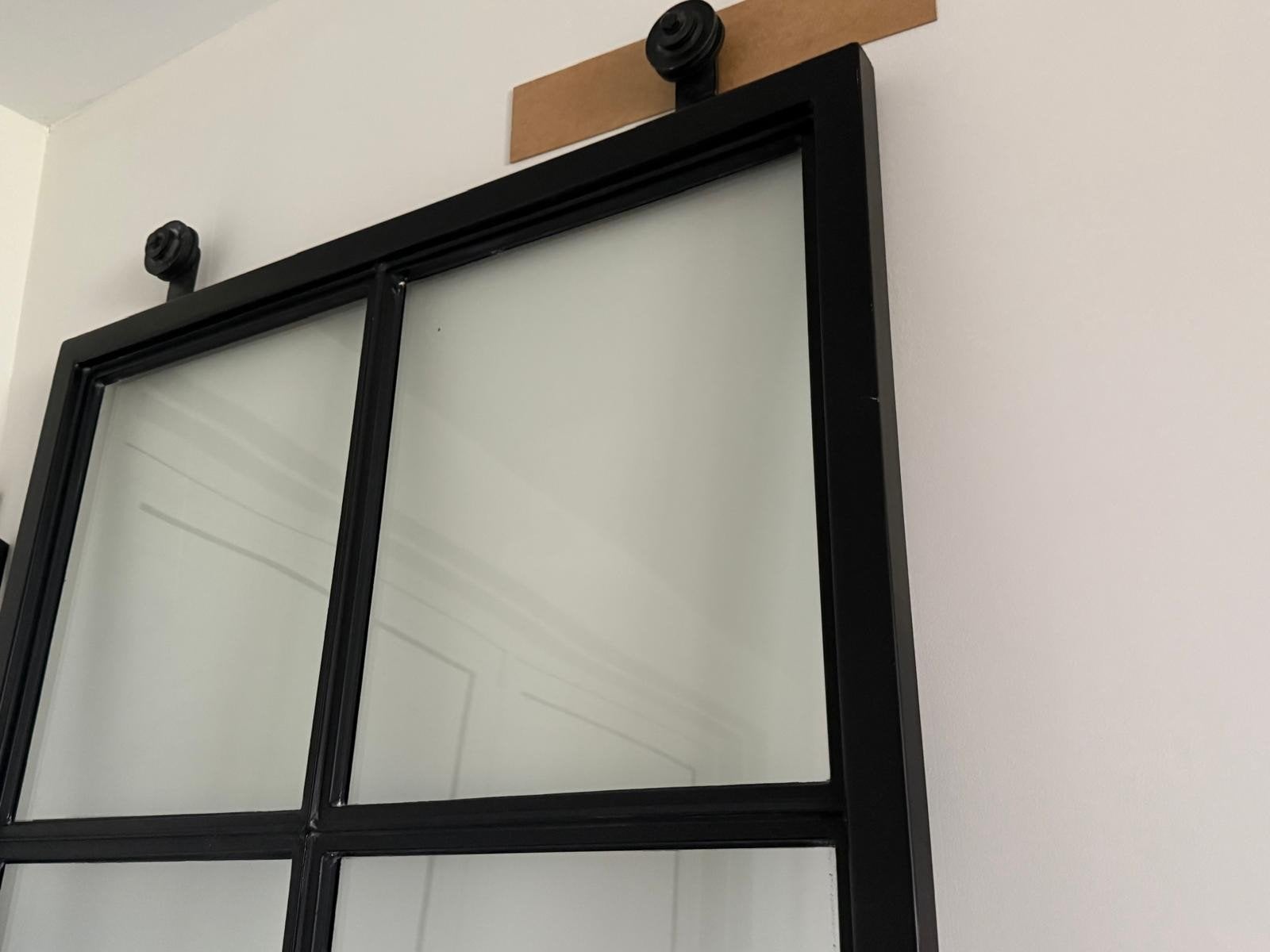 Zwarte metaal schuifdeur met glas 220x100 cm, Ophalen, 80 tot 100 cm, 215 cm of meer, Binnendeur