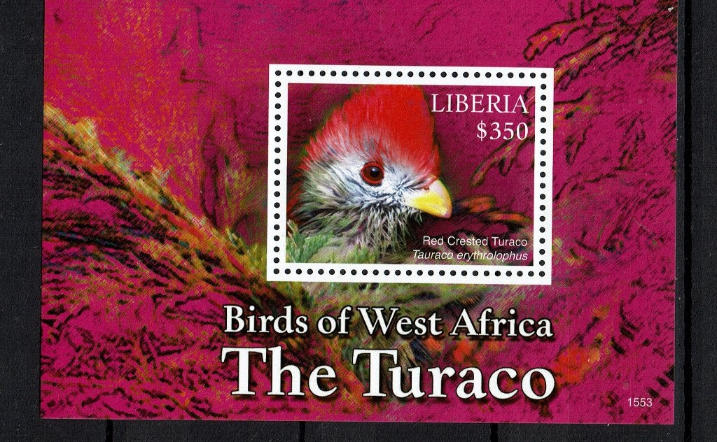 liberia 2015 pf blok vogels toerako touraco birds of africa, Ophalen of Verzenden, Postfris, Dier of Natuur