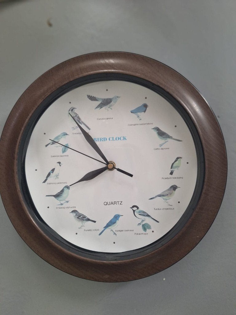 Wandklok met vogelafbeeldingen - Quartz uurwerk, Gebruikt, Overige typen, Ophalen of Verzenden, 30 cm