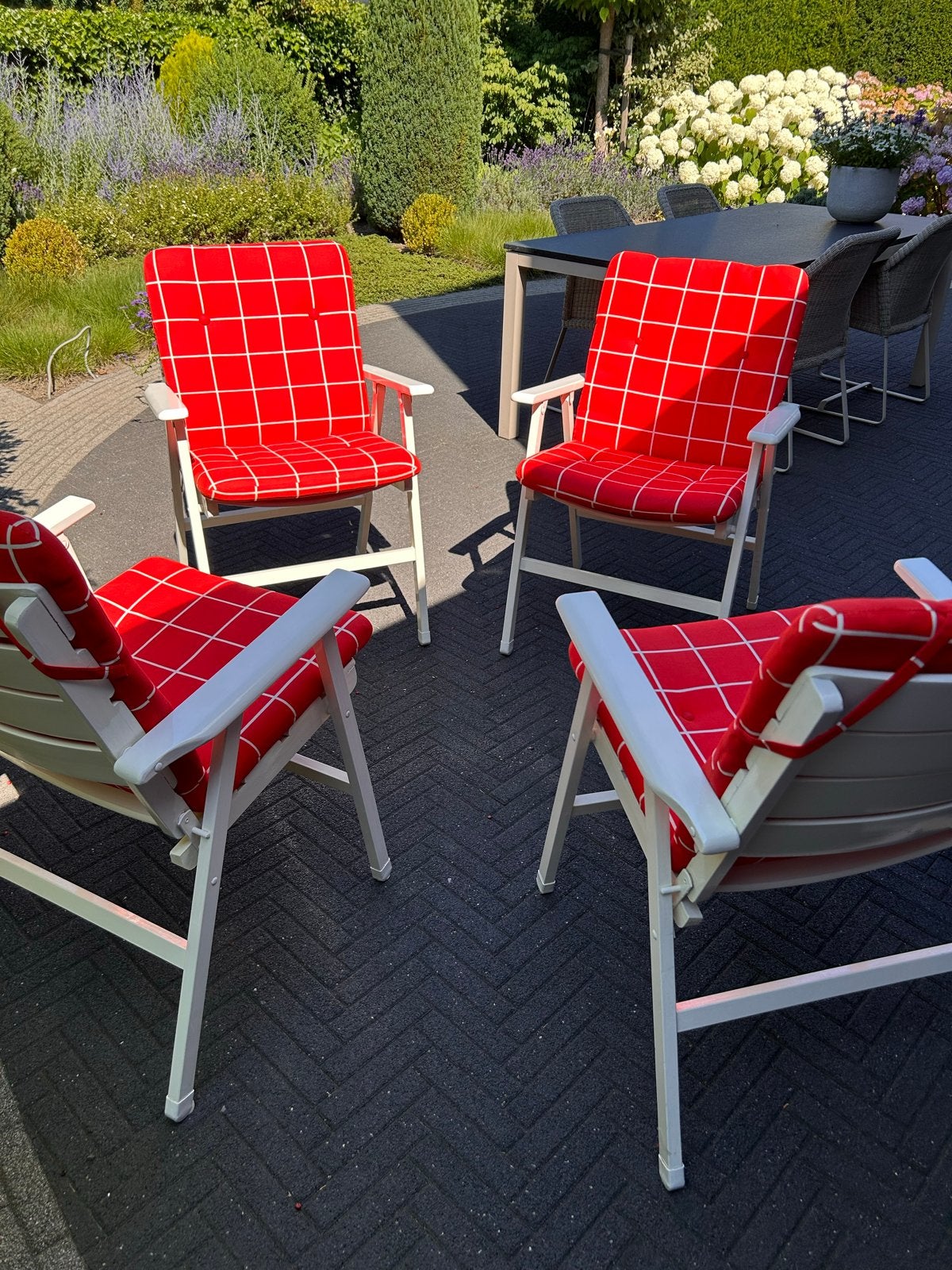 4x Tuinstoelen met kussens - inklapbaar, Tuin en Terras, Tuinstoelen, Ophalen, Gebruikt, Hout, Inklapbaar