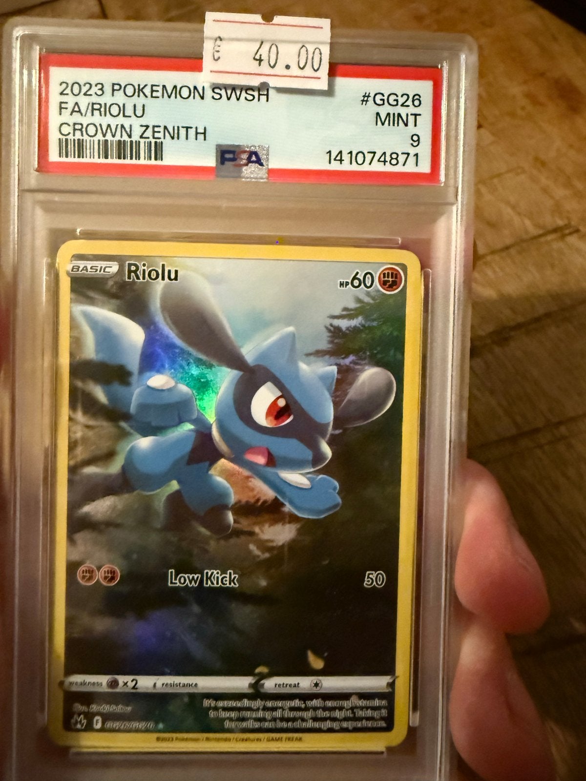 PSA 9 MINT Riolu GG26 Crown Zenith Pokémon Kaart, Ophalen of Verzenden, Zo goed als nieuw, Losse kaart