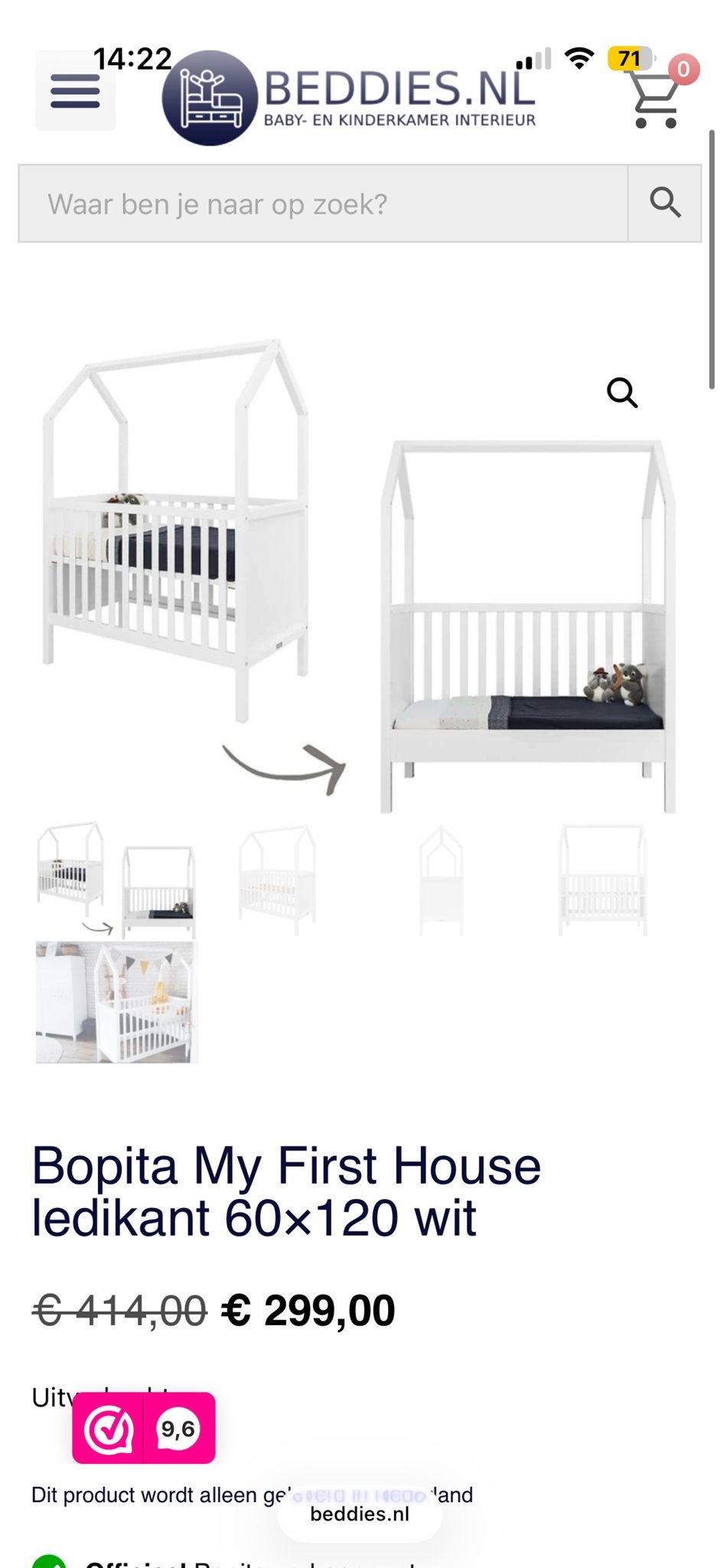 Bopita My First House ledikant 60x120 wit, Kinderen en Baby's, Babywiegjes en Ledikanten, Ophalen, Nieuw, Ledikant