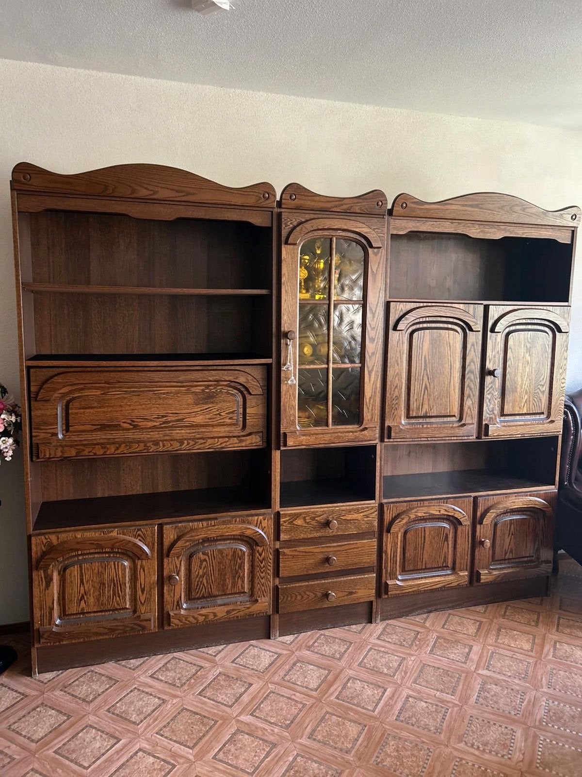 Vintage Eikenhouten Wandmeubel - Complete Set, Ophalen, Gebruikt, Eikenhout, 200 cm of meer