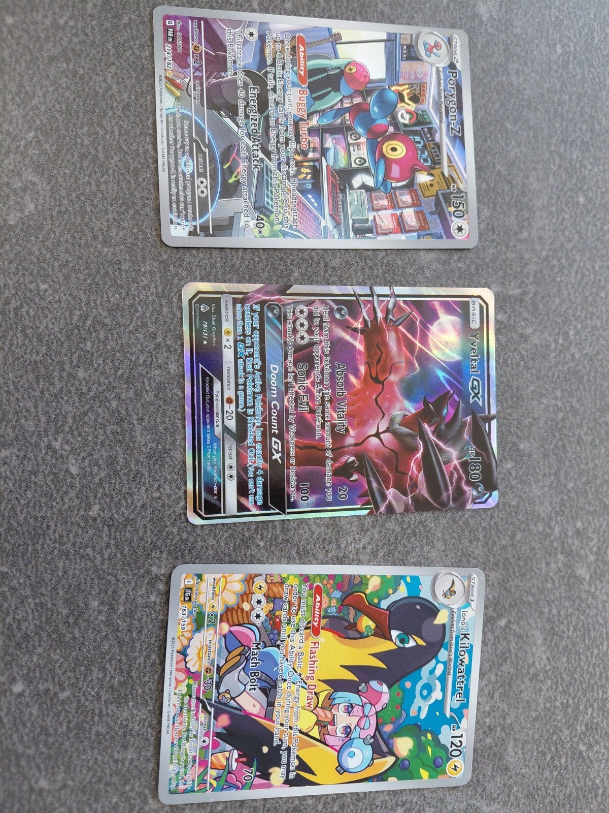 Pokémon Kaarten: Porygon-Z, Yveltal GX, Iono's Kilowattrel, Ophalen of Verzenden, Zo goed als nieuw, Meerdere kaarten