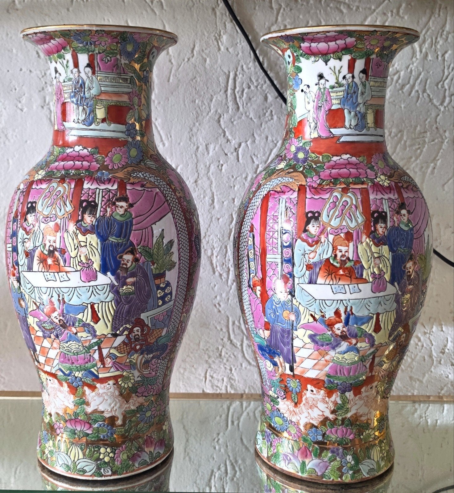 paar Chinese Canton vazen, handgeschilderd, Antiek en Kunst, Ophalen of Verzenden