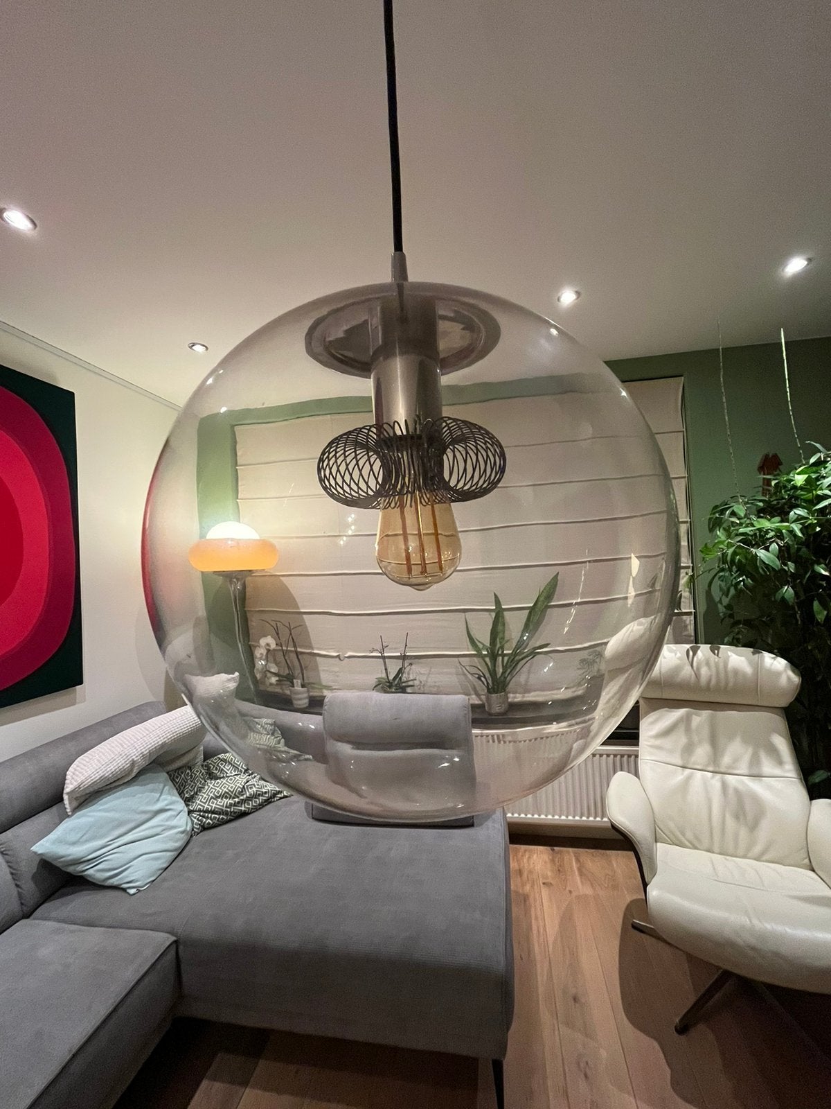 Vintage glazen globe hanglamp Peill & Putzler bol, Huis en Inrichting, Ophalen, Gebruikt, Vintage, E27 (groot)