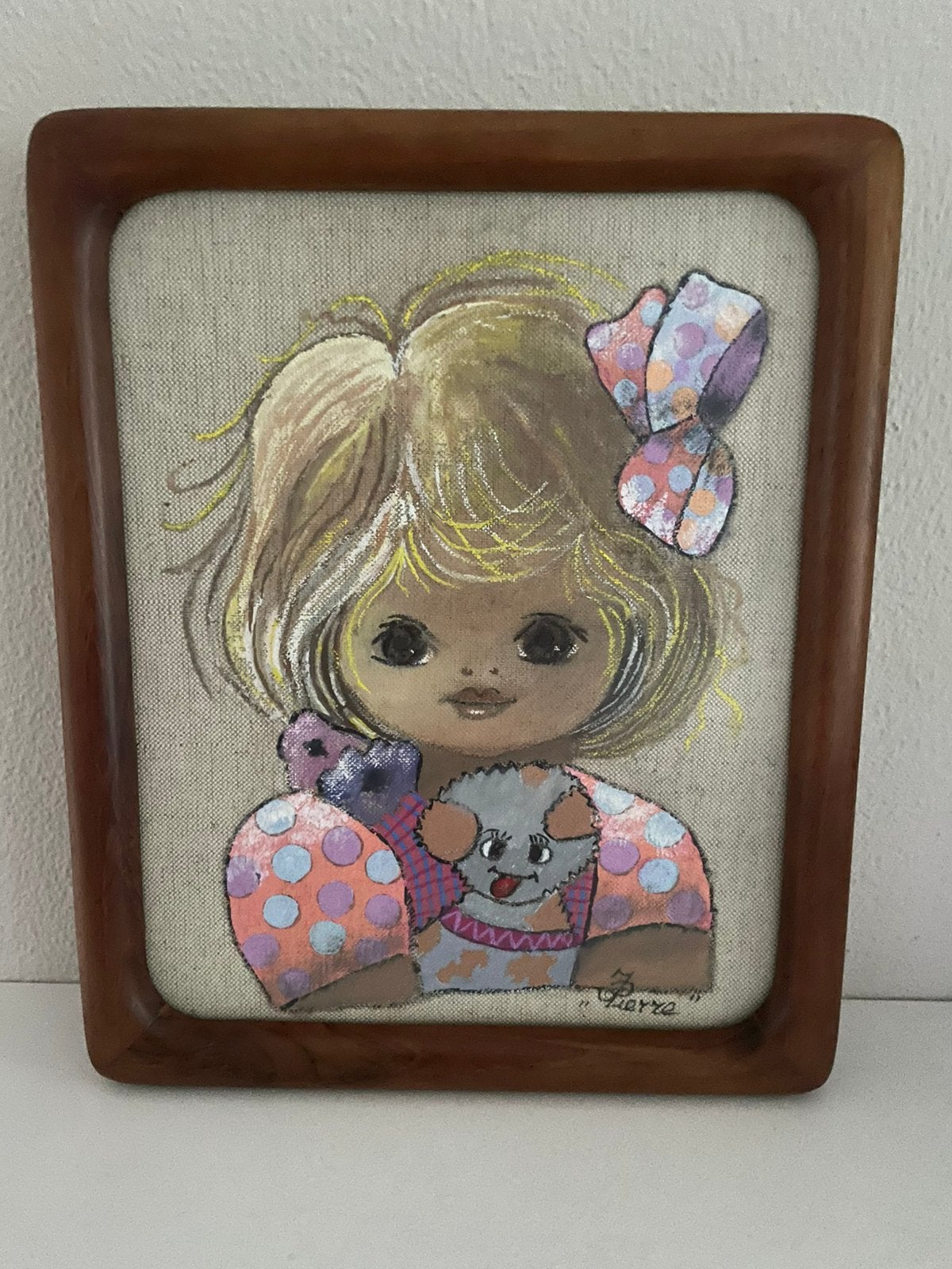 Schilderij meisje met lijst van J.Pierre, 23 cm, Zo goed als nieuw, 28 cm, Meerkleurig