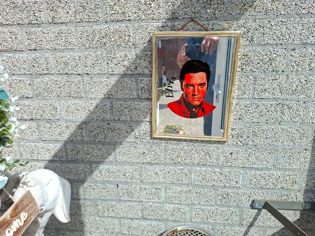 mooie wandspiegel met elvis presley, Ophalen of Verzenden, Zo goed als nieuw, Rechthoekig, Minder dan 100 cm