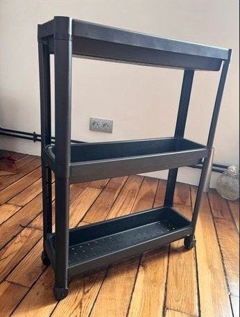 Trolley / badkamerrek / keukenrek op wielen (H71 cm), zwart, Ophalen, Kunststof, Keukentrolley, Zo goed als nieuw