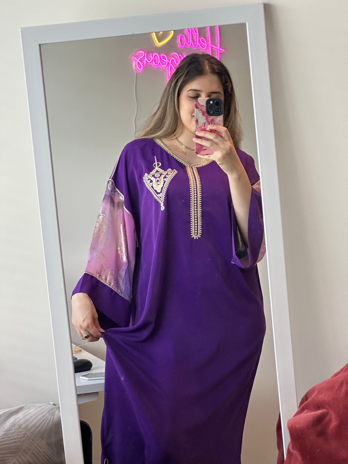 Prachtige paarse Marokkaanse kaftan, maat M/L, Maat 38/40 (M), Paars, Nieuw, Ophalen of Verzenden