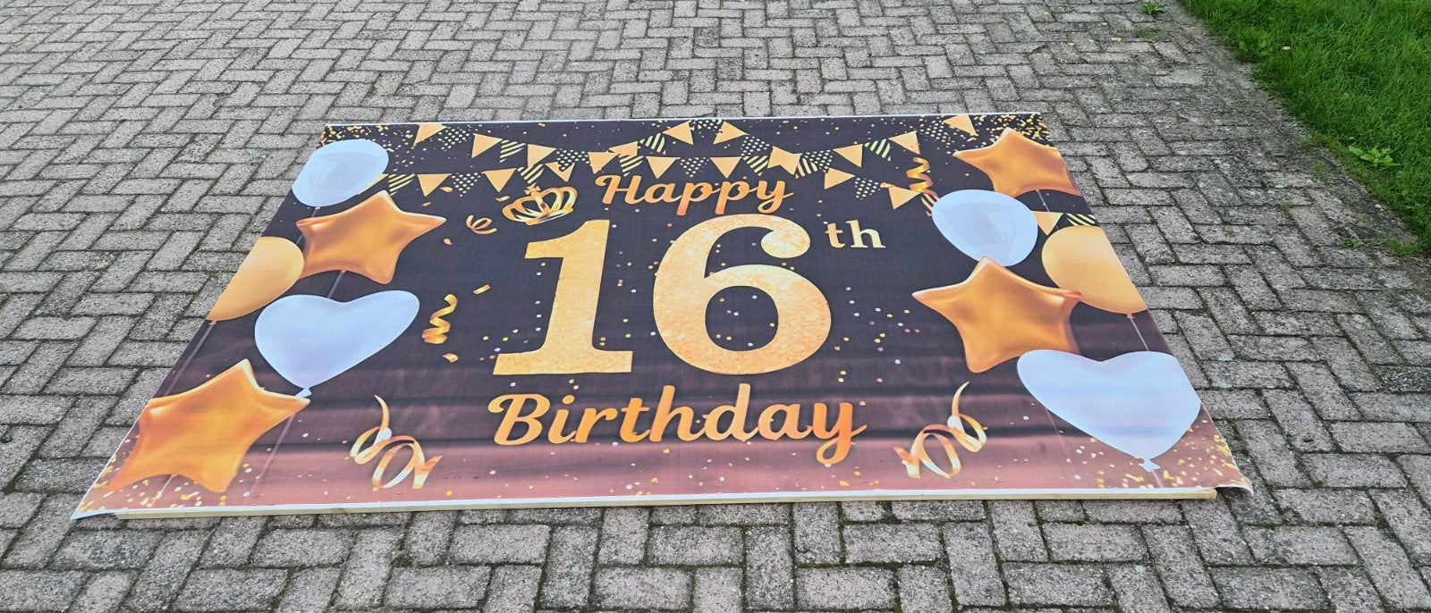 Groot spandoek Sweet Sixteen Party - 180x260cm, Ophalen, Zo goed als nieuw, Versiering, Verjaardag