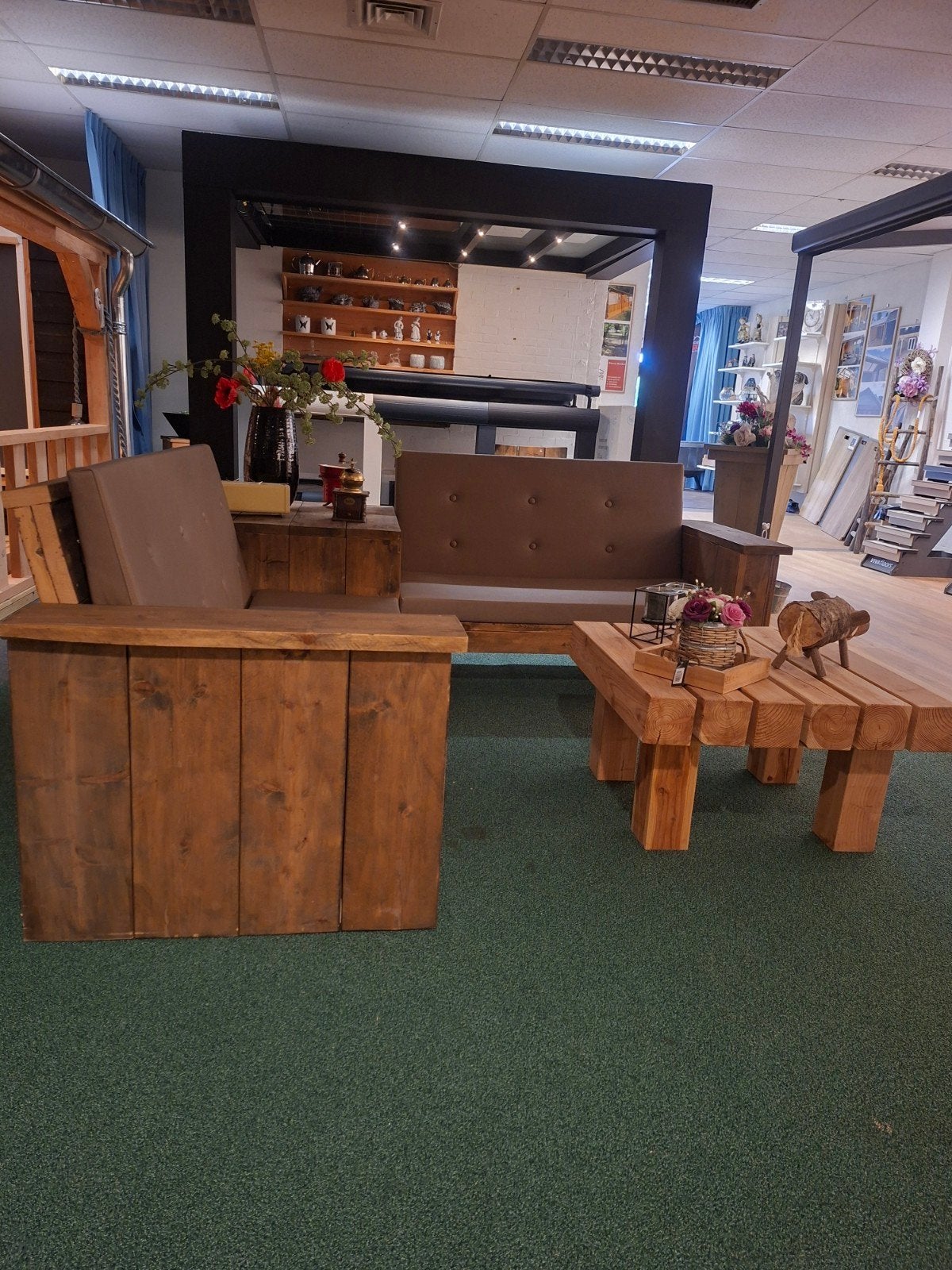 Stijgerhouten hoekbank met vaste tafel, Ophalen, Gebruikt, Steigerhout, Loungeset