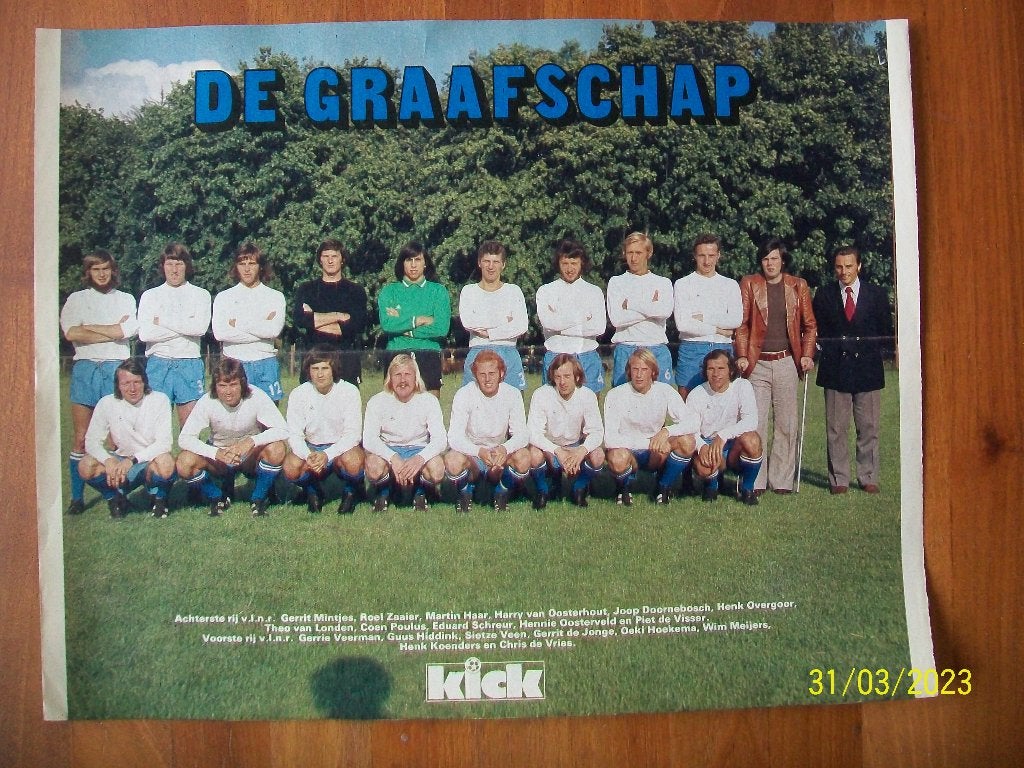 Kick poster De Graafschap 1973-1974, Verzenden, Zo goed als nieuw, Overige binnenlandse clubs, Poster, Plaatje of Sticker