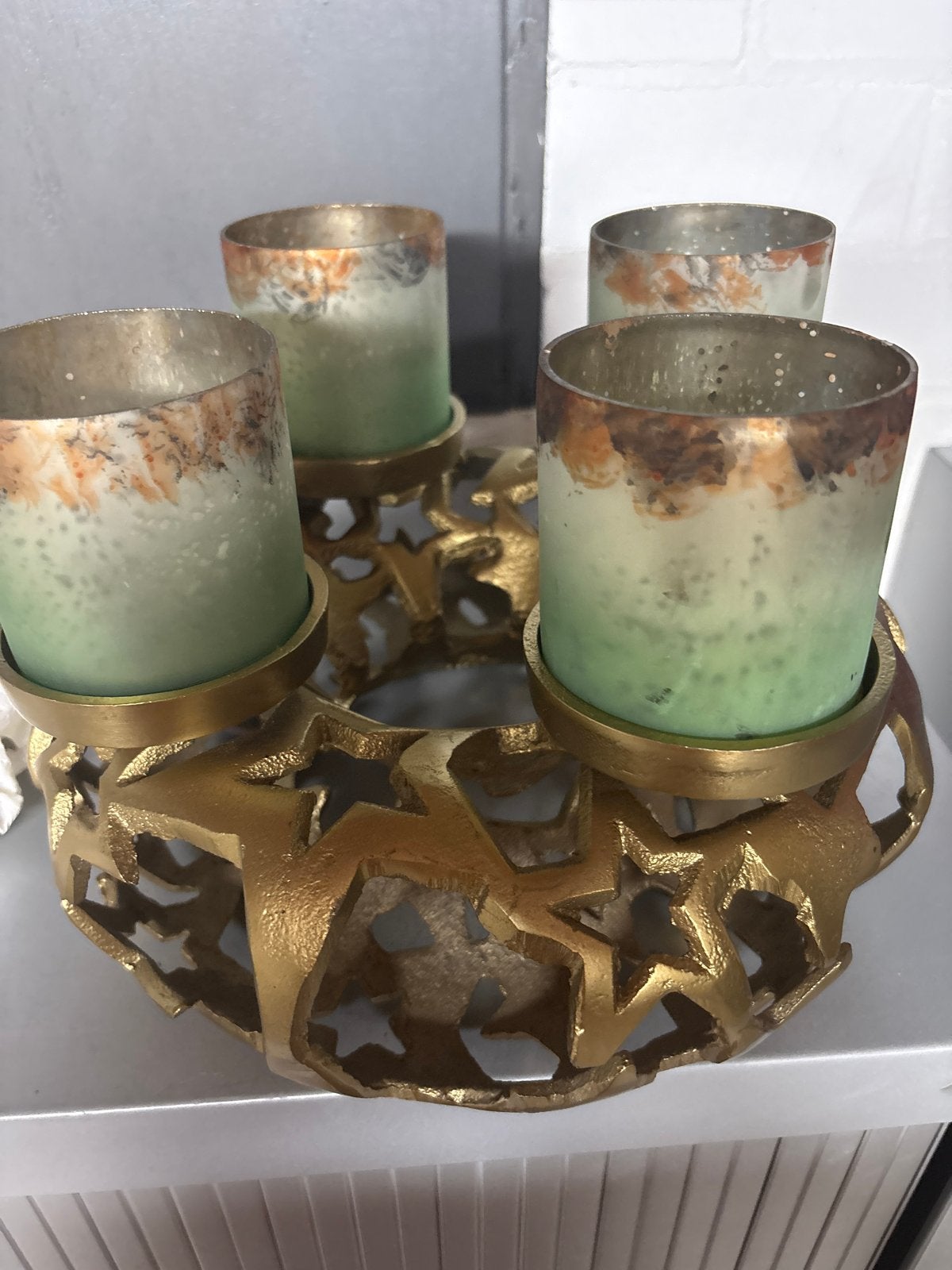 Colmore krans met theelichtjes - Goudkleurig, Waxinelichthouder, Ophalen of Verzenden, Zo goed als nieuw, Goud