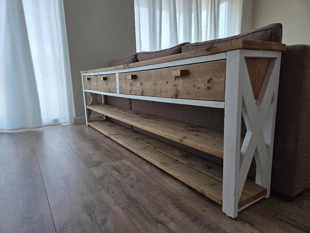 Steigerhouten sidetable (240 cm), Ophalen, 200 cm of meer, Overige houtsoorten, Steigerhout