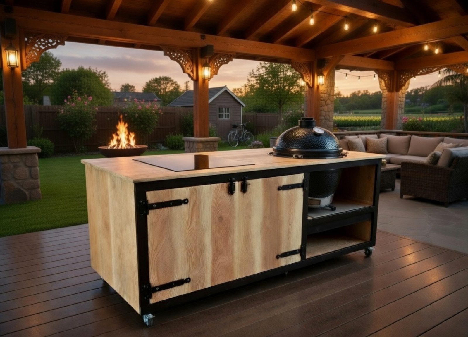 Luxe Buitenkeuken voor Kamado BBQ  Douglas Houten Maatwerk, Ophalen, Nieuw, Houtskool