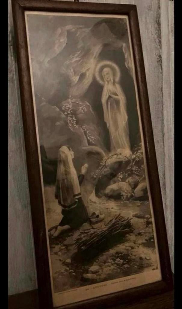 Maria en Bernadette Soubirous,antiek gesigneerde ets, Antiek en Kunst, Ophalen of Verzenden