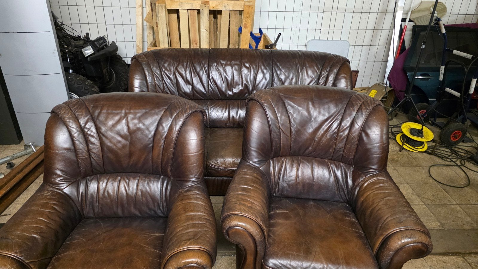 Luxe lederen bankstel - Zo goed als nieuw, Ophalen