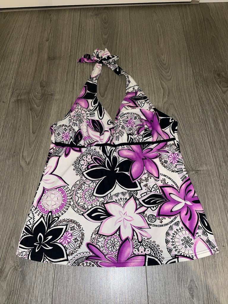 Paarse boho ibiza flower tankini badkleding pak mt 44 cup D, Ophalen of Verzenden, Zo goed als nieuw, Paars, Bikini