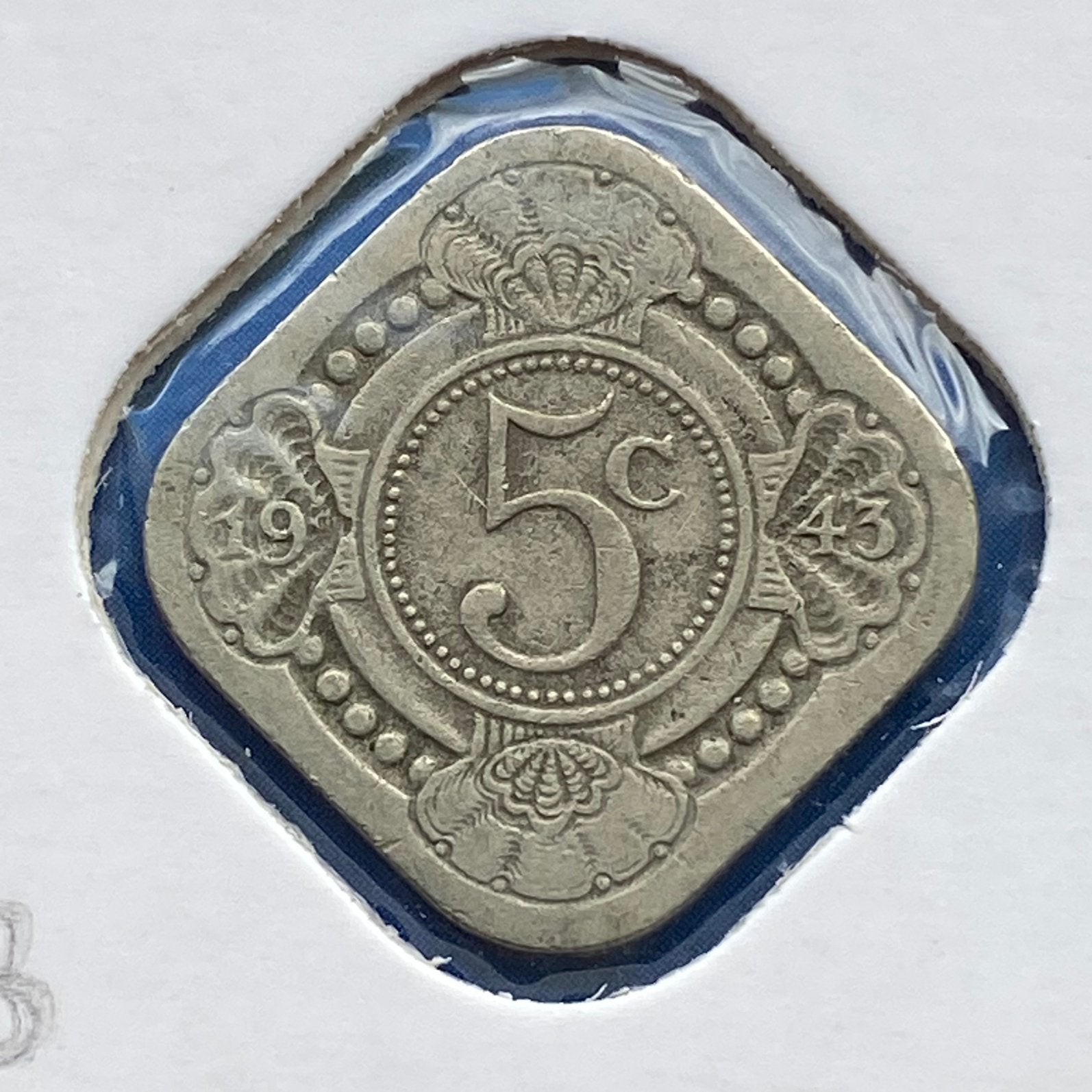 5 Cent / Vierkante Stuiver uit 1943 van Wilhelmina, Postzegels en Munten, Munten | Nederland, Verzenden, Koningin Wilhelmina, 5 cent
