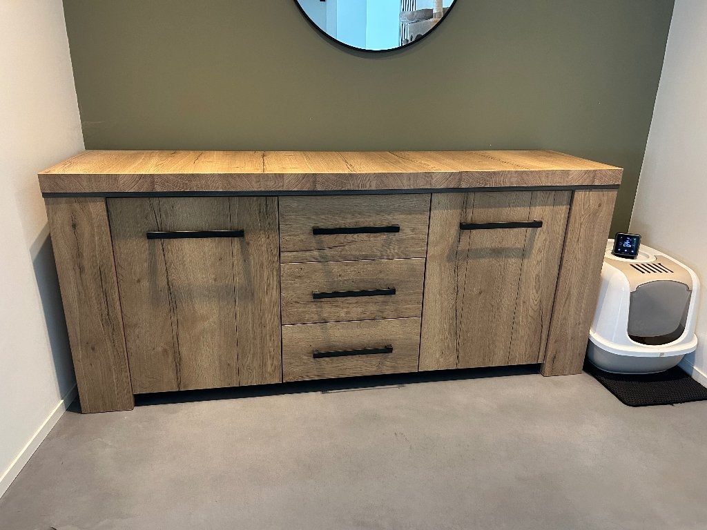 Dressoir natuur eiken kleur, Ophalen, Zo goed als nieuw, 200 cm of meer, Met deur(en)