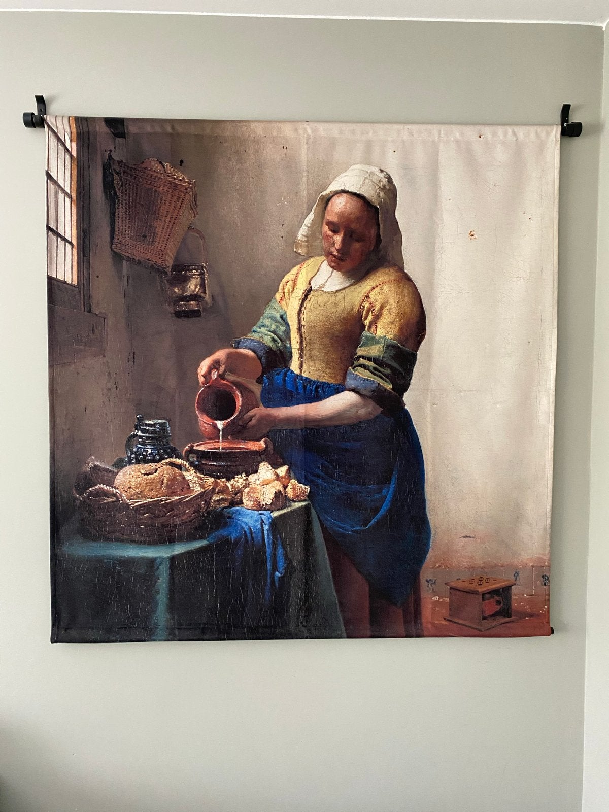 Wandkleed 'Het Melkmeisje' - Hoge kwaliteit, 135x130cm, Huis en Inrichting, Ophalen, Zo goed als nieuw, Met ophangsysteem, Wandkleed
