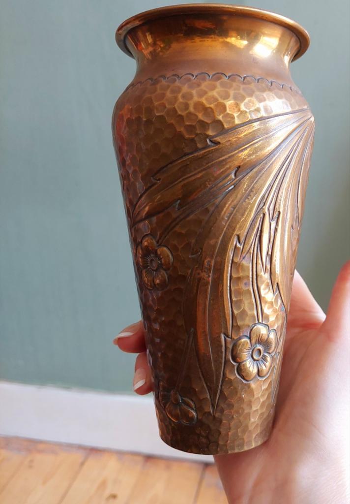 Lucky Vintage antieke art nouveau koperen vaas Raulin Dinant, Antiek en Kunst, Ophalen of Verzenden