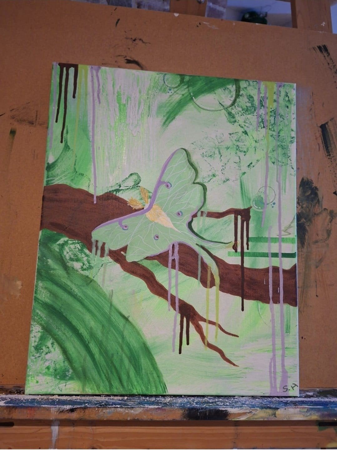 Kunst schilderij met nacht vlinder, Ophalen of Verzenden