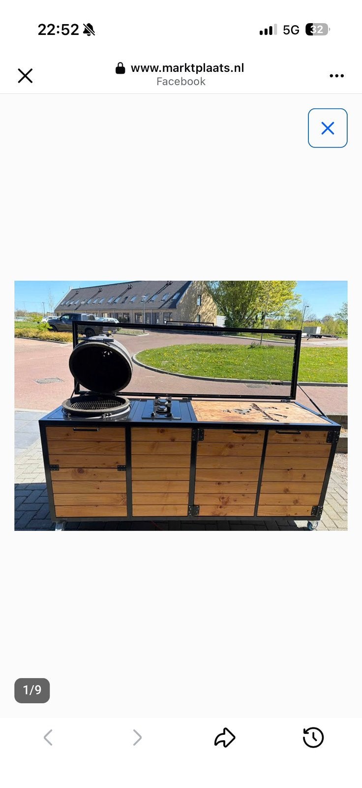 Buiten keuken van staal en hout incl kamado L, Ophalen, Minder dan 80 cm, Opzetzwembad, Rechthoekig