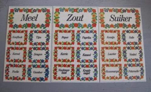 Vintage etiketten - komijn, salie, laurier etc. etc., Ophalen of Verzenden