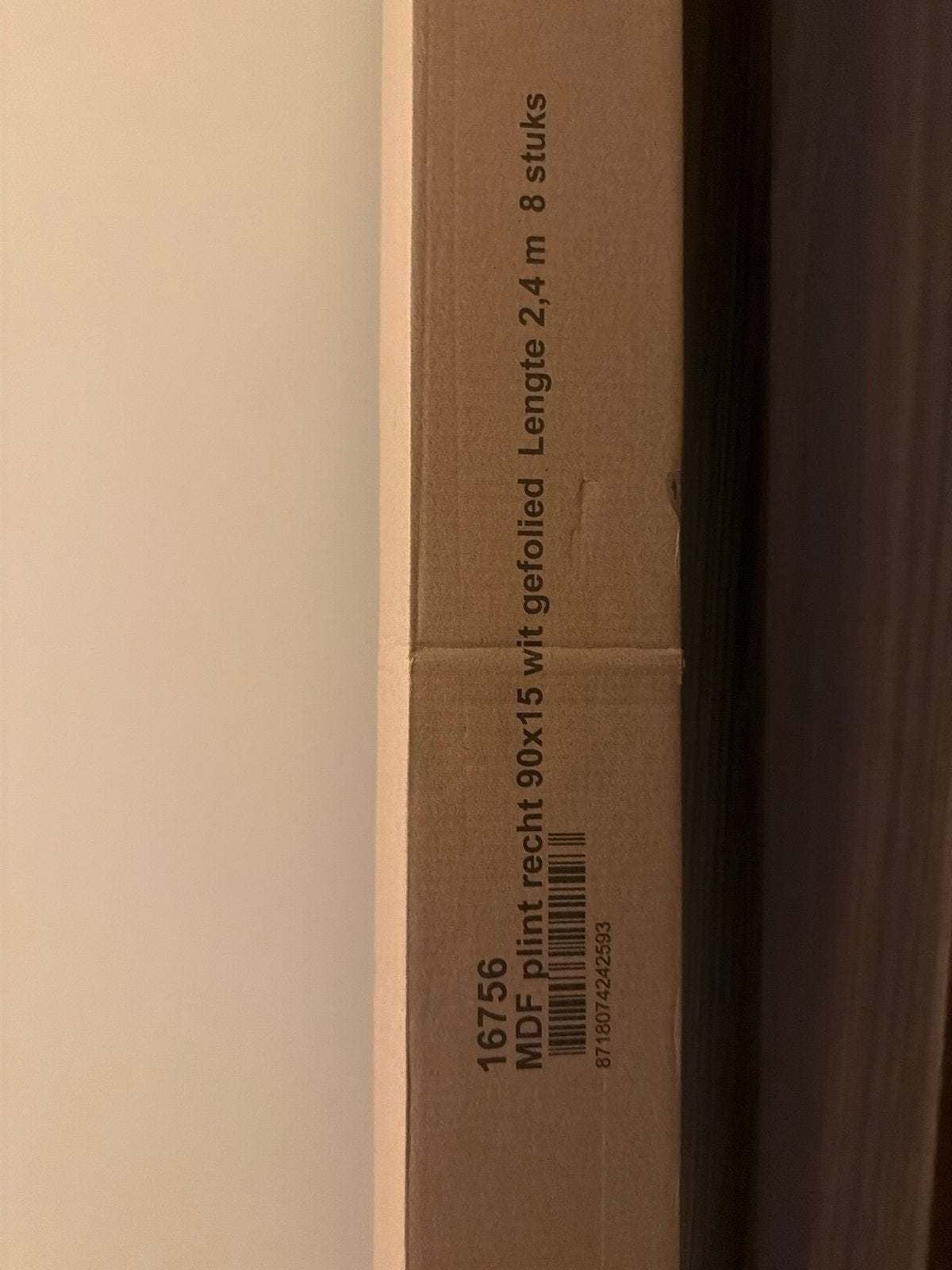 10x MDF plinten wit gefolied 90x15mm 2.4m, Ophalen, Nieuw, Mdf, 200 tot 250 cm