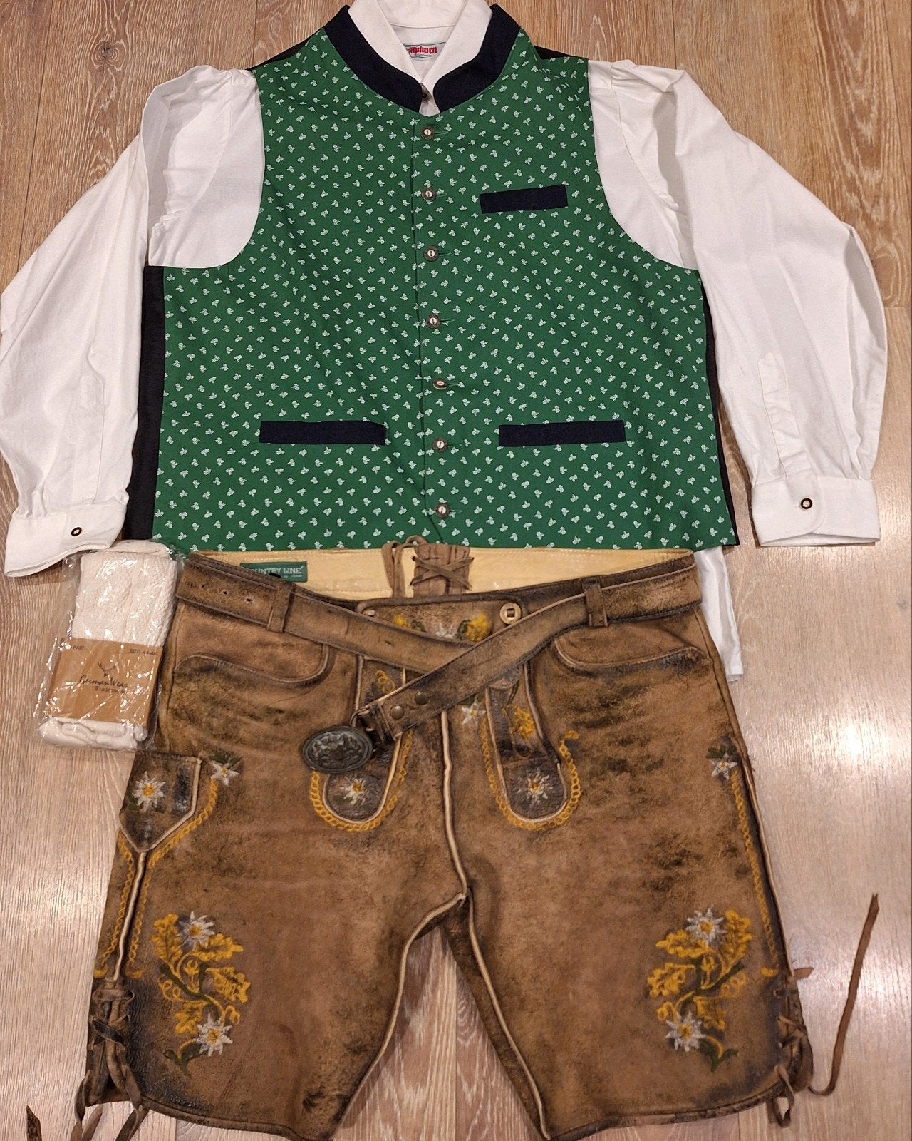 Lederhose 56 gilet overhemd kousen oktoberfeest Tirol, Ophalen of Verzenden, Gedragen, Maat 56/58 (XL), Country Line