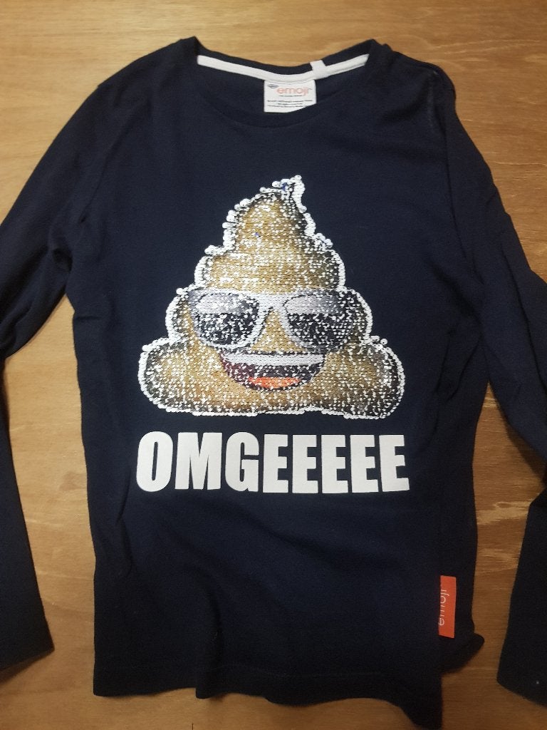 Emoji shirt met pailletten omkeerbaar - maat 134-140, Ophalen, Gebruikt, Jongen, Shirt of Longsleeve