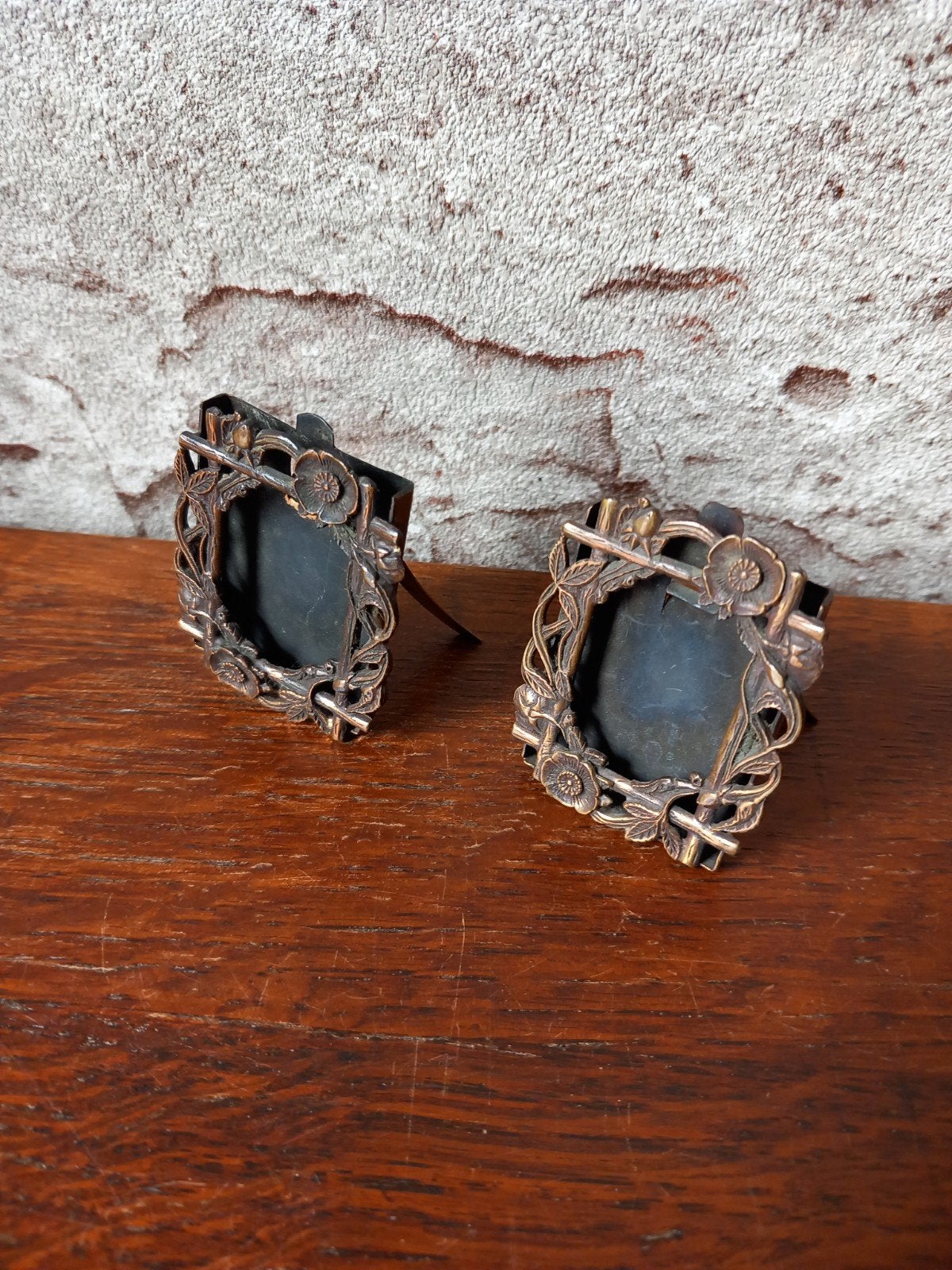Set van 2 Antieke Fotolijstjes - Art Nouveau Stijl, Bruin, Gebruikt, Ophalen of Verzenden, Fotolijst