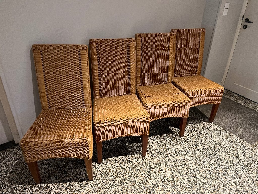 Eettafel stoelen  riet, Ophalen, Gebruikt, Bruin, Riet of Rotan