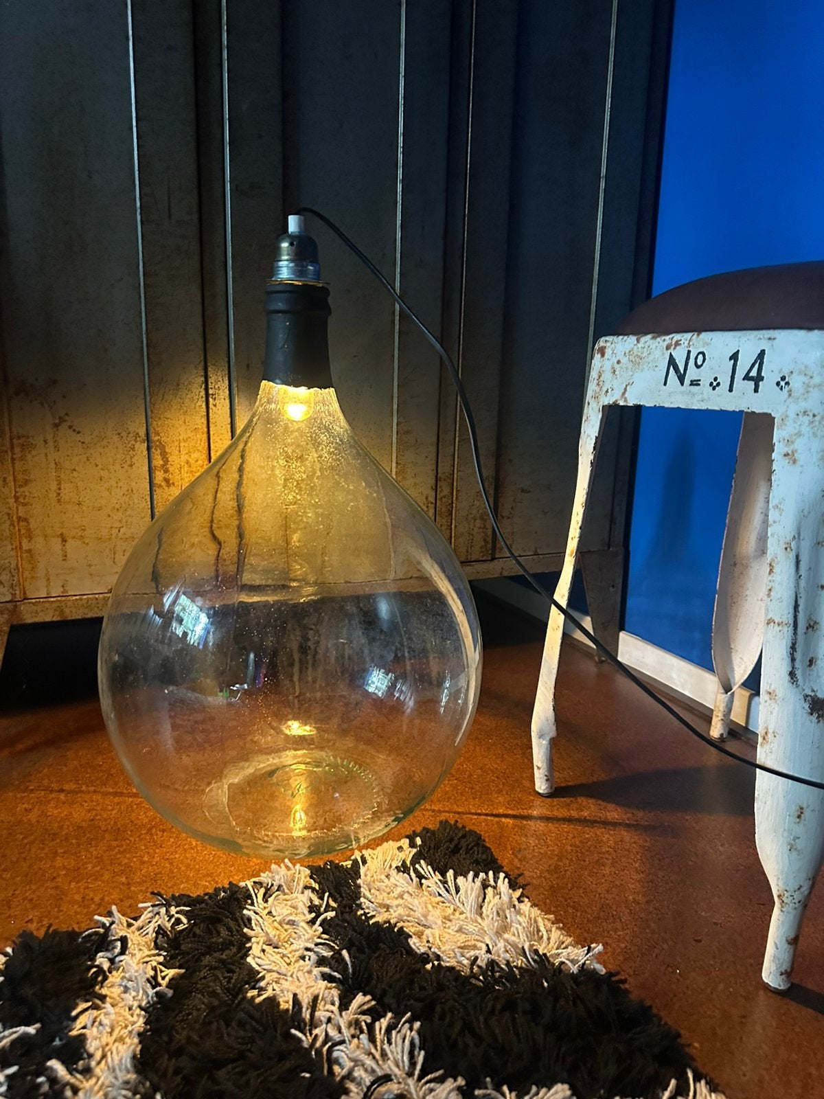 Unike Vintage XXL fleslamp/domelamp handmade, Ophalen, E27 (groot), Nvt, Minder dan 100 cm