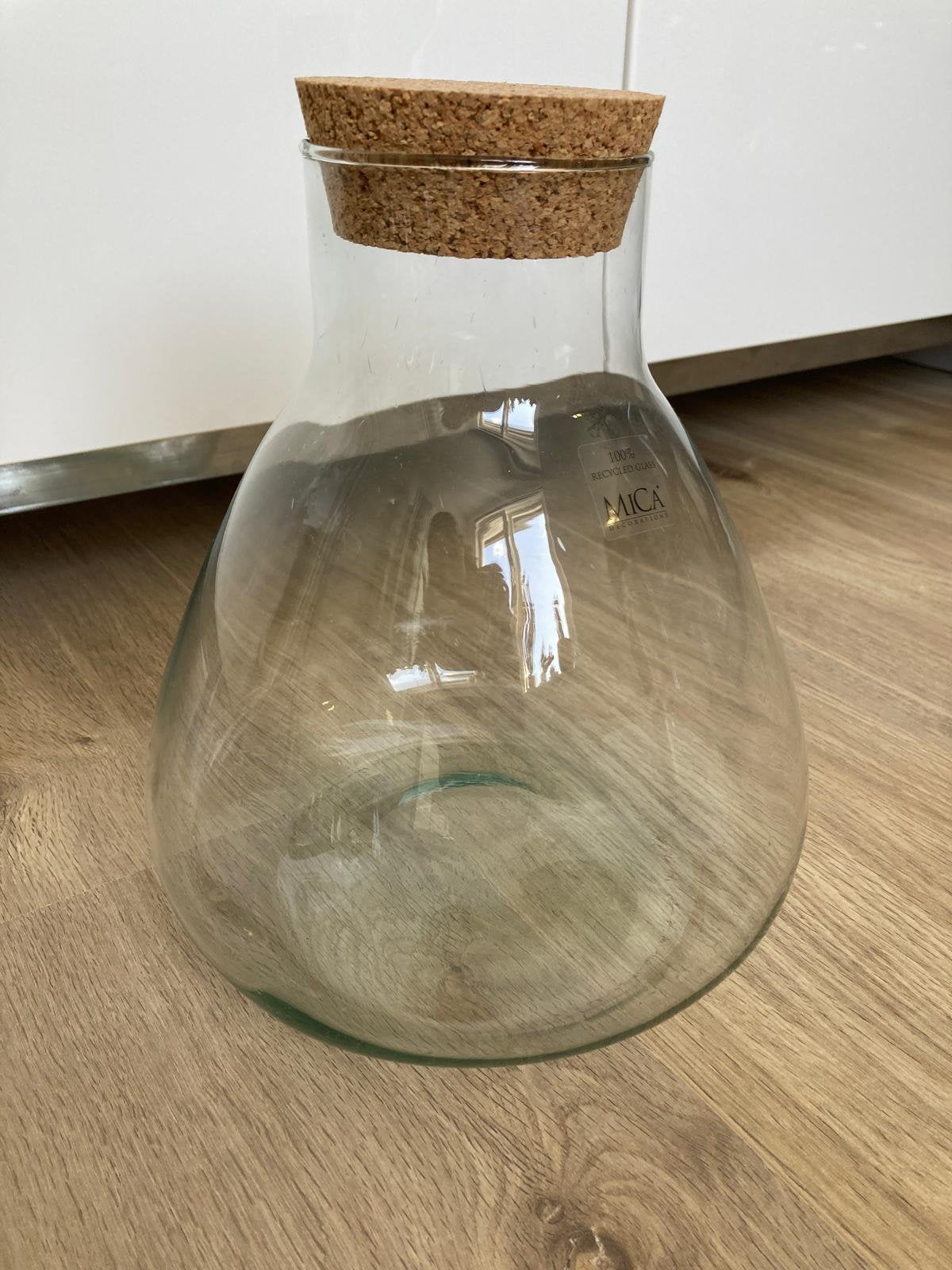 Glazen pot met kruk - Mica - Terrarium, Huis en Inrichting, Ophalen, 22 cm, Zo goed als nieuw, Glas