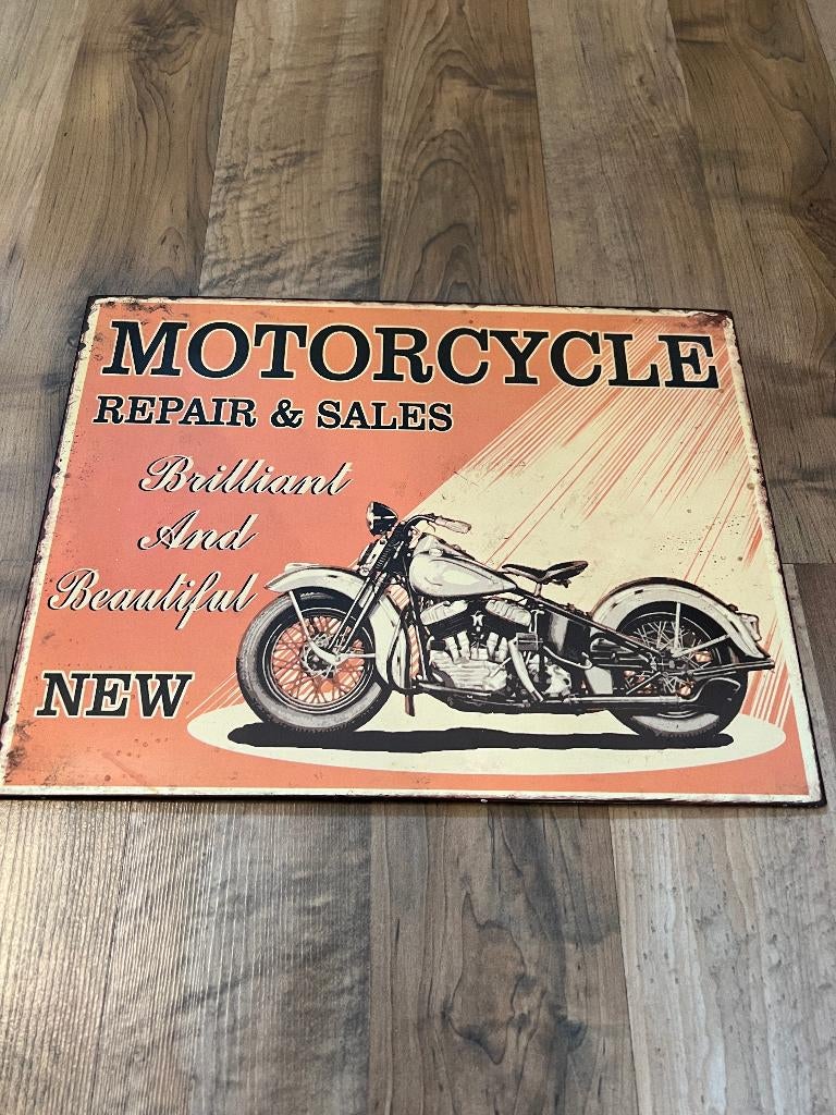 Motorcycle repair&sales ijzer reclame bordVERZENDEN MOGELIJK, Ophalen, Zo goed als nieuw, Reclamebord