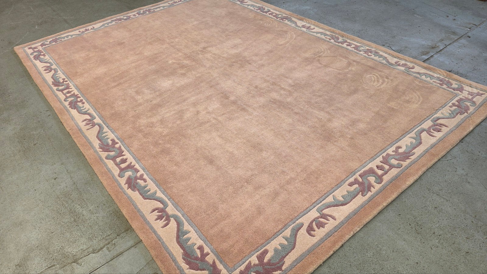 Handgemaakt Roze wollen tapijt met sierlijke rand 250x350cm, Paars, 200 cm of meer, Ophalen of Verzenden, 200 cm of meer