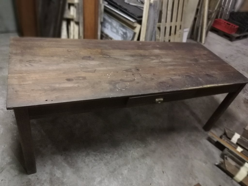 Antieke sobere Franse eiken betaaltafel, tafel 197cmx77cm, Ophalen