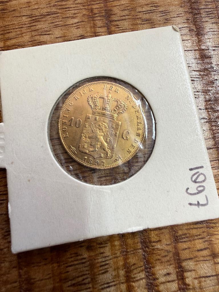 Gouden tientje Wilhelmina 1897, Postzegels en Munten, Munten | Nederland, Ophalen, Goud, Koningin Wilhelmina, Losse munt